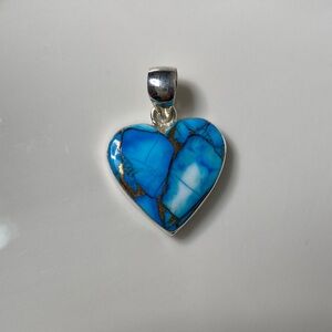 ✨ Blue Copper Turquoise Dahlia Heart Pendant